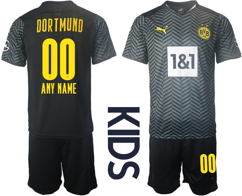 Cheap Youth 2021-2022 Club Borussia Dortmund away black customized Soccer Jersey